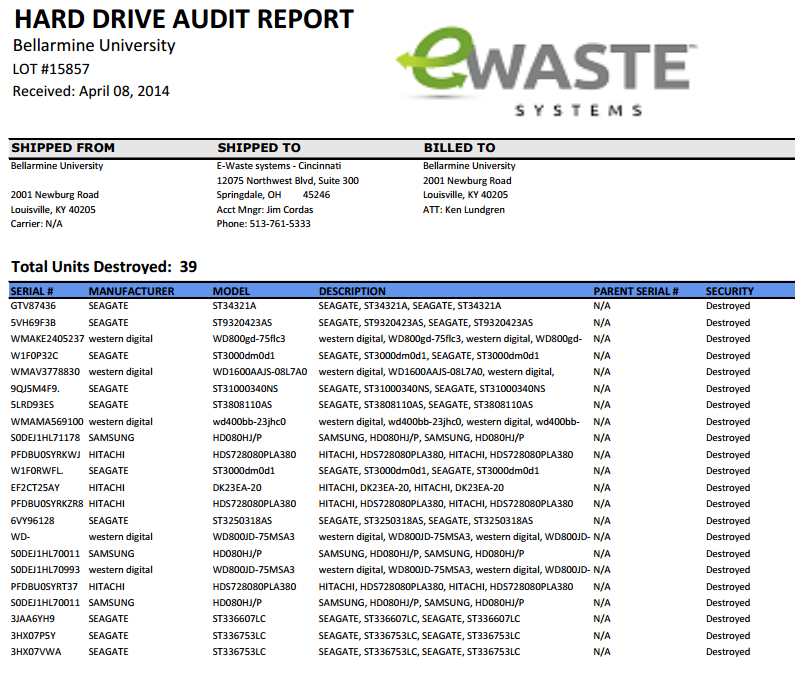 An invoice from eWaste systems.